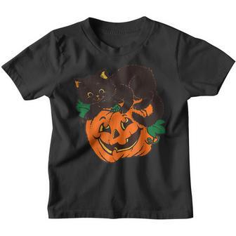 Pumpkin And Black Cat Halloween Vintage Costume Youth T-shirt - Thegiftio UK