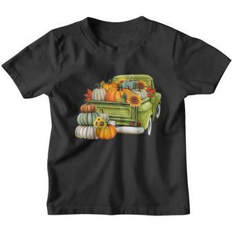 Pumpkin Fall Vintage Truck Youth T-shirt - Monsterry