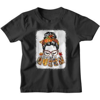 Pumpkin Queen Messy Bun Fall Pumpkin Fall Vibes Autumn V3 Youth T-shirt - Thegiftio UK