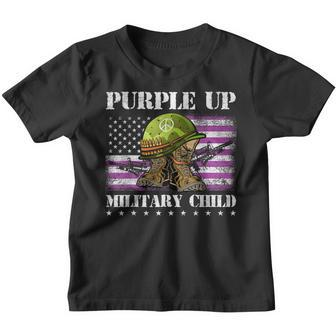 Purple Up Military Child Month American Flag Military Kids Youth T-shirt - Seseable