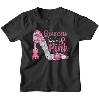 Queens Wear Pink Breast Cancer Awareness Ribbon Support Girl V3 Youth T-shirt - Thegiftio UK