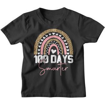 Rainbow 100 Days Smarter Happy 100Th Day Of School Leopard Youth T-shirt - Thegiftio UK