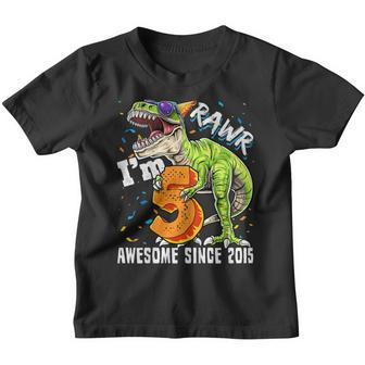 Rawr Im 5 Awesome Since 2015 Dinosaur Birthday Boy Gift Youth T-shirt | Mazezy