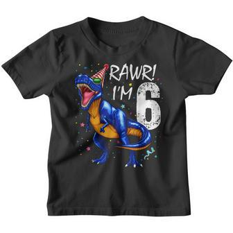 Rawr Im 6 6Th Birthday Dinosaur Shirts Boys Dinosaur Gift Youth T-shirt | Mazezy