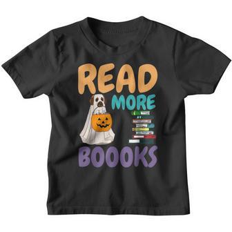 Read More Boooooks Cute Ghost Dog Funny Boo Groovy Halloween Youth T-shirt - Thegiftio UK