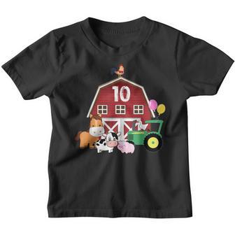 Red Barnyard Farm Animals 10Th Birthday 10 Year Old Birthday Youth T-shirt - Thegiftio UK