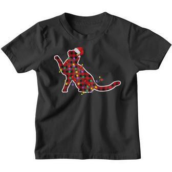 Red Plaid Buffalo Cat Christmas Pajamas Family Cat Xmas Kids Youth T-shirt - Thegiftio UK