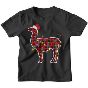 Red Plaid Buffalo Llama Christmas Pajamas Xmas Women Kids Youth T-shirt - Thegiftio UK