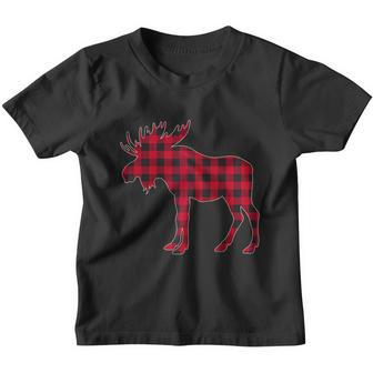 Red Plaid Buffalo Moose Christmas Matching Family Pajama Raglan Youth T-shirt - Monsterry CA