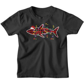 Red Plaid Buffalo Shark Christmas Pajamas Family Xmas Kids Youth T-shirt - Thegiftio UK