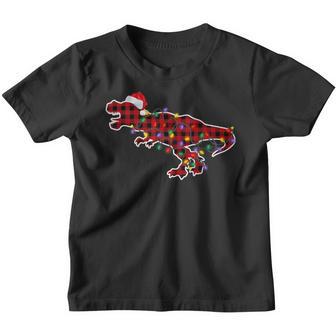 Red Plaid Dinosaur Christmas Pajamas Family Xmas Lights Boys Youth T-shirt - Thegiftio UK