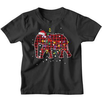 Red Plaid Elephant Christmas Pajamas Family Xmas Lights Kids Youth T-shirt - Thegiftio UK