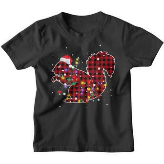 Red Plaid Squirrel Christmas Pajamas Family Xmas Lights Kids Youth T-shirt - Thegiftio UK