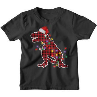 Red Plaid T Rex Dinosaur Christmas Pajamas Boy Xmas Lights V2 Youth T-shirt - Thegiftio UK