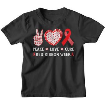 Red Ribbon Week Awareness Wear Red Peace Love Cure Costume Youth T-shirt - Thegiftio UK