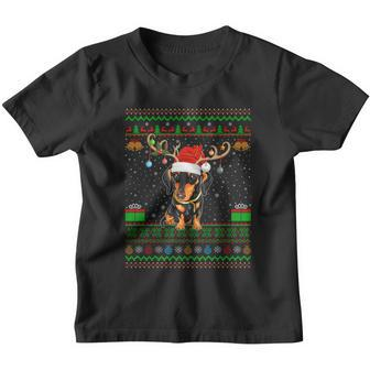Reindeer Santa Hat Matching Ugly Dachshund Christmas Great Gift Youth T-shirt - Monsterry