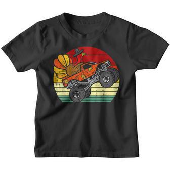 Restro Kids Monster Truck Turkey Sunset Retro Thanksgiving Youth T-shirt - Thegiftio UK