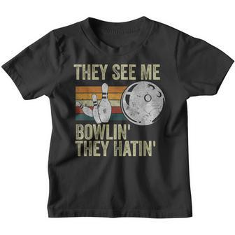 Retro Bowling They See Me Bowlin They Hatin Vintage Bowler V2 Youth T-shirt - Thegiftio UK