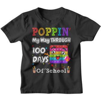 Retro Groovy Poppin My Way Through 100 Days Of School Youth T-shirt - Thegiftio UK