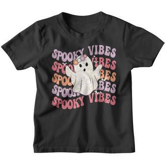 Retro Groovy Spooky Vibes Boo Ghost Hippie Funny Halloween Youth T-shirt - Thegiftio UK