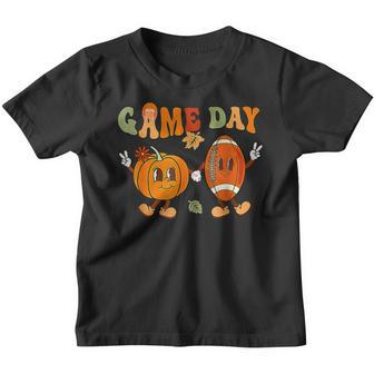 Retro Groovy Thanksgiving Game Day Pumpkin Football Youth T-shirt - Thegiftio UK