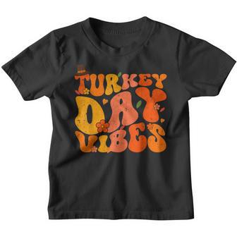 Retro Groovy Turkey Day Vibes Fall Thanksgiving Kids 2022 Youth T-shirt - Thegiftio UK