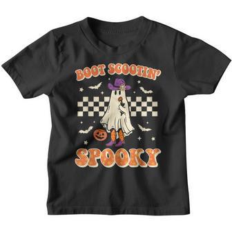 Retro Halloween Cowgirl Ghost Western Boot Scootin Spooky Youth T-shirt - Thegiftio UK