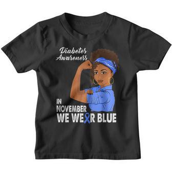 Retro In November We Wear Blue Black Girl Diabetes Awareness Youth T-shirt - Thegiftio UK