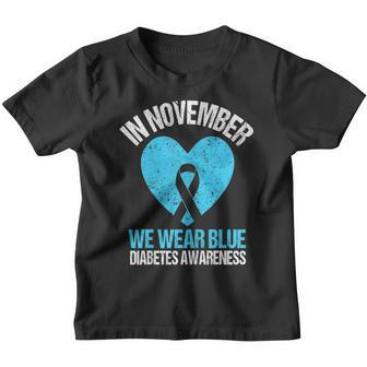 Retro In November We Wear Blue Diabetes Awareness Blue Youth T-shirt - Thegiftio UK