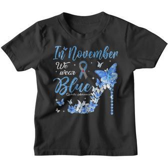 Retro In November We Wear Blue Diabetes Awareness Blue Youth T-shirt - Thegiftio UK