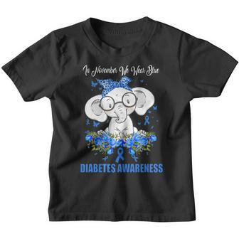 Retro In November We Wear Blue Elephant Diabetes Awareness Youth T-shirt - Thegiftio UK