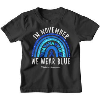 Retro In November We Wear Blue Rainbow Diabetes Awareness Youth T-shirt - Thegiftio UK