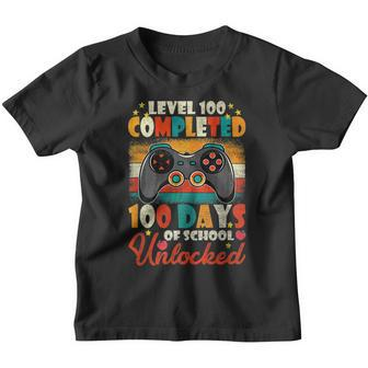 Retro Level 100 Days Of School Unlocked Gamer Video Games Youth T-shirt - Seseable