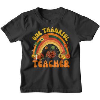 Retro One Thankful Teacher Thanksgiving Fall Mens Womens V14 Youth T-shirt - Thegiftio UK