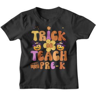 Retro Trick Or Teach Ghost Teacher Halloween Pre-K Teacher Youth T-shirt - Thegiftio UK