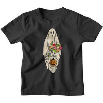 Retro Vintage Gnoovy Halloween Flower Ghost Pumpkin Sketch V5 Youth T-shirt - Thegiftio UK