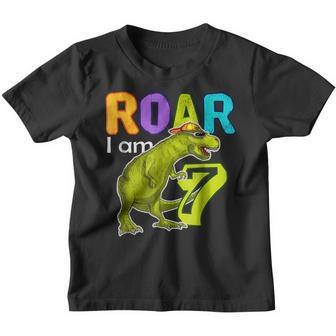 Roar I Am 7 Dinosaur - Colorful Kids Birthday Gift Youth T-shirt | Mazezy