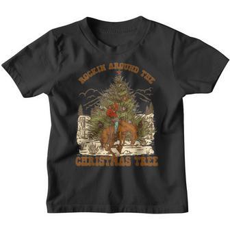Rockin Around Christmas Cowboy Tree Santa Ride Horse Pajama Youth T-shirt - Thegiftio UK