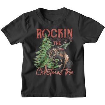 Rocking Around The Christmas Tree Christmas Cowboy Horse Youth T-shirt - Thegiftio UK