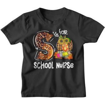 S Is For School Nurse Leopard Pumpkin Fall Thanksgiving Youth T-shirt - Thegiftio UK