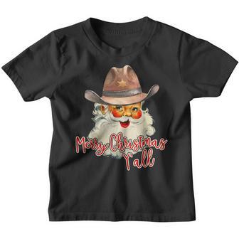 Santa Claus Merry Christmas Yall Western Country Cowboy Youth T-shirt - Thegiftio UK