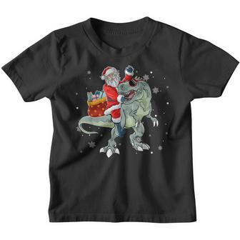 Santa Claus Riding Dinosaur T Rex Christmas For Boys Kids Youth T-shirt - Thegiftio UK