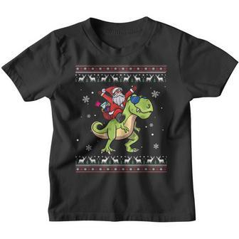 Santa Claus Riding Dinosaur T Rex Christmas Ugly Xmas Boys Youth T-shirt - Thegiftio UK