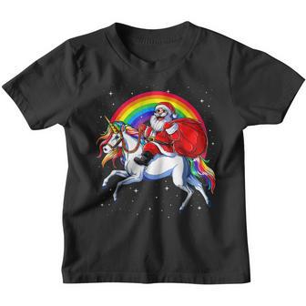 Santa Claus Riding Unicorn Rainbow Christmas Kids Women N Youth T-shirt - Thegiftio UK
