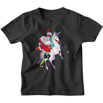 Santa Claus Riding Unicorn Rainbow Christmas Xmas Kids Women V2 Youth T-shirt - Thegiftio UK