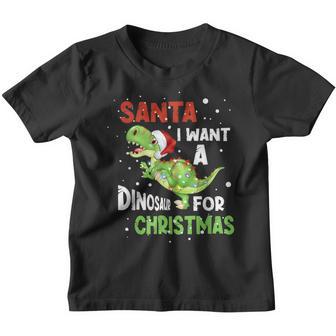 Santa I Want A Dinosaur For Christmas Pajama Lights Boys Kid Youth T-shirt - Thegiftio UK