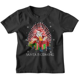 Santa In Coming Throne Christmas Funny Santa Claus Candy Youth T-shirt - Thegiftio UK