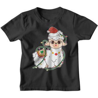 Santa Llama Funny Christmas Tree Lights Llama Xmas V2 Youth T-shirt - Thegiftio UK