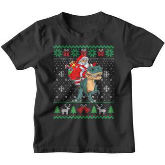 Santa Riding Dino Trex Dinosaur Funny Christmas Ugly Sweater Youth T-shirt - Thegiftio UK