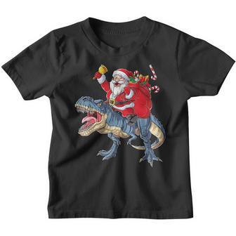 Santa Riding Dinosaur T Rex Christmas Boys Kids Funny Xmas Youth T-shirt - Thegiftio UK